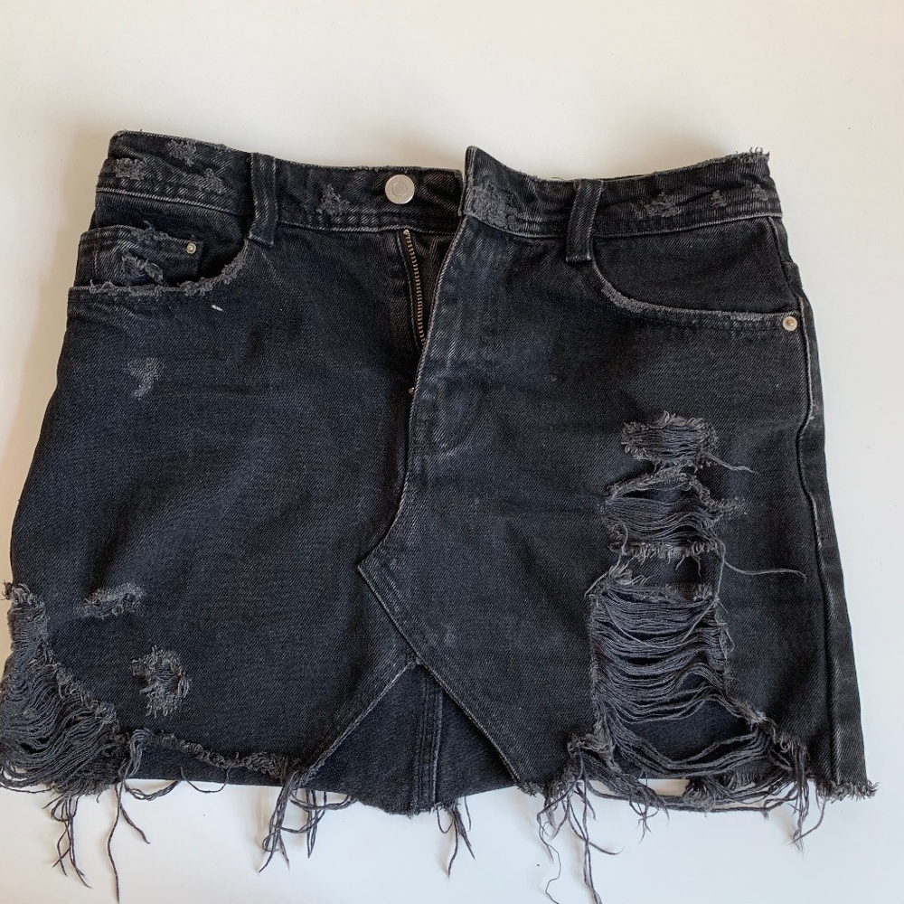 ZARA Black Distressed Mini Skirt